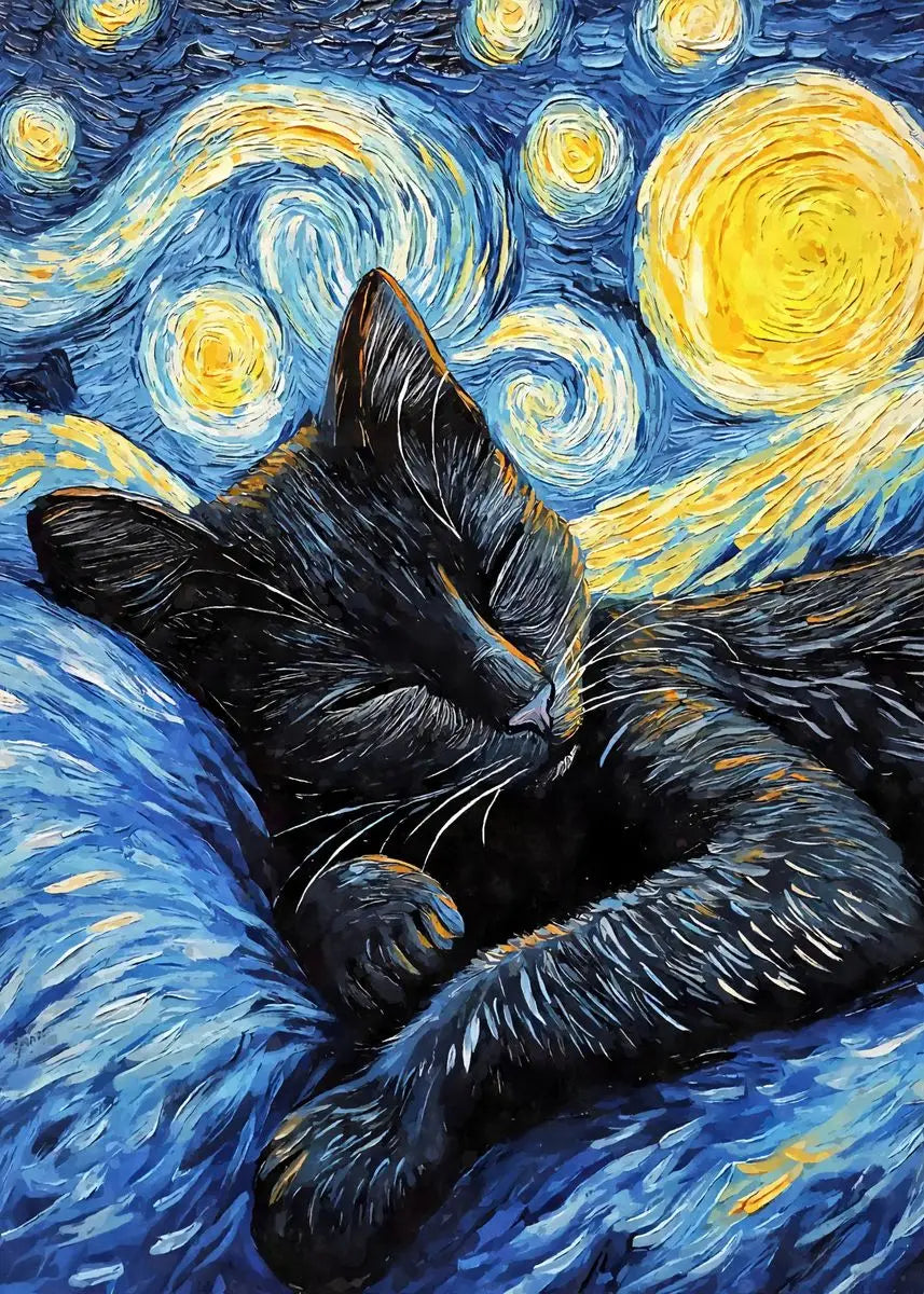 Starry Night Cute Animals Poster Cat Dog Axolotl Platypus Canvas Painting Abstract Wall Art Exhibition Living Room Home Decor