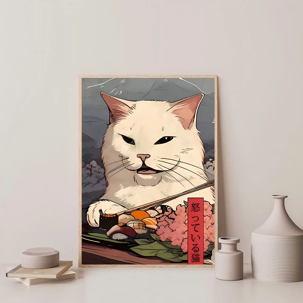 1pc Hot Style Kawaii Japanese Ramen Animal Cat Poster HD Posters Home Room Bar Cafe Decor Art Wall Painting Picture