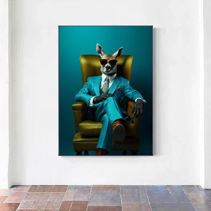 Funny Elegant Animals Cool Cheetah Gorilla Zebra with Suit Pop Wall Art Poster Print Canvas Painting for Living Room Home Decor