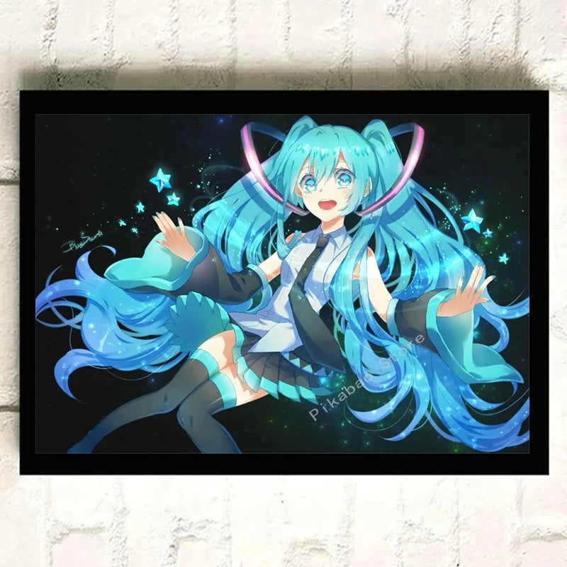 H-Hatsune Anime Miku-Poster Cartoon beautiful girl Anime Canvas Print Poster Poster Wall Art Decoration For Home Room Decoration