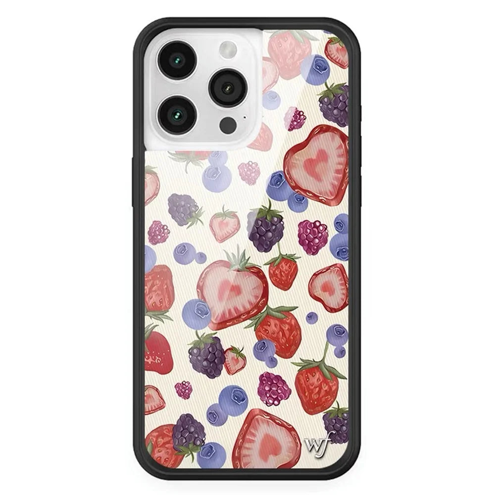 Wildflower strawberry Phone Case for iPhone 12 13 Pro 14 Pro 15 plus 16 promax Cover WF Leopard Print Cherry Cute Cartoon Cover