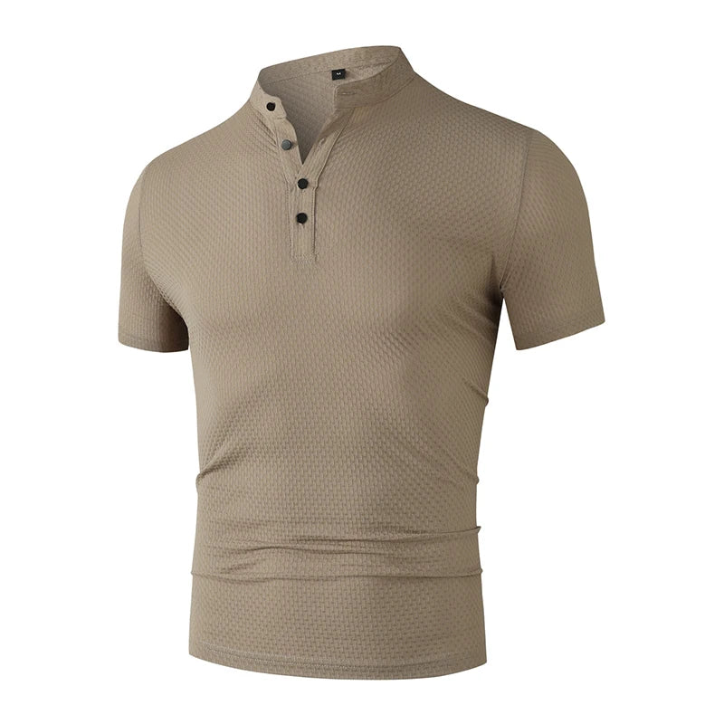New Men's Business Casual Short Sleeved Bone Flower Solid Color POLO Shirt Fashion Breathable Comfortable Summer Versatile Top