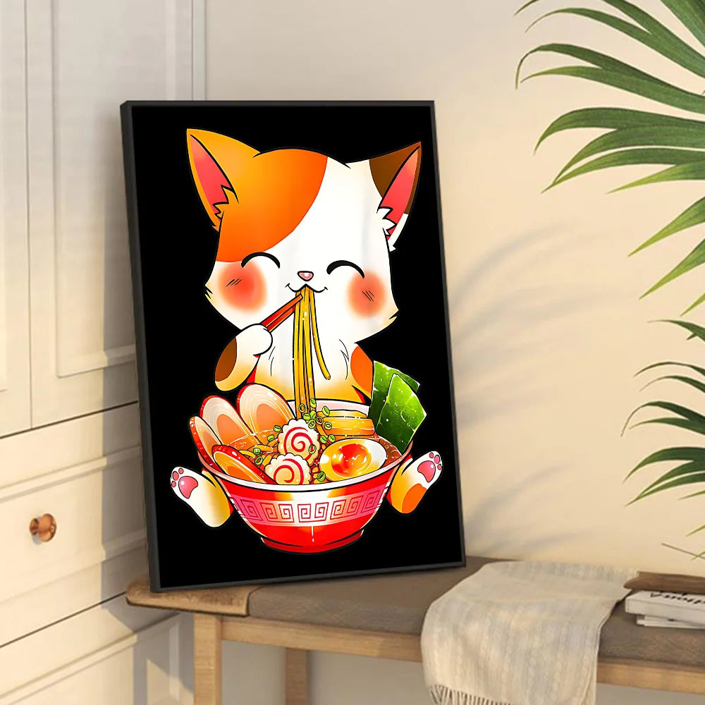 Hot Style Ramen Animal Cat Anime Posters Sticky Whitepaper Sticker DIY Room Bar Cafe Kawaii Room Decor