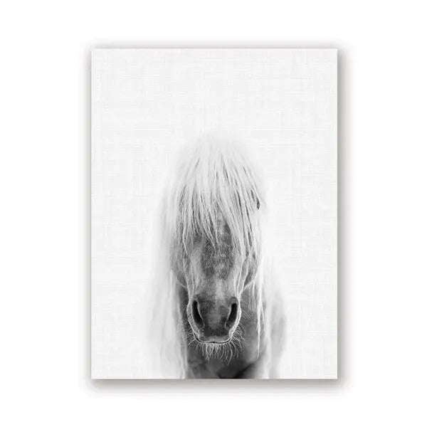 Horse Black and White Photo Poster, Rustic Farm Wall Art, Animal Prints, Canvas Painting Picture, Ideal for Home Room Wall Decor