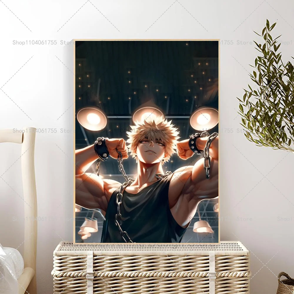 1PC My Hero Academia Bakugo Katsuki Anime Poster Self-adhesive Art Waterproof Paper Sticker Coffee House Bar Room Wall Decor