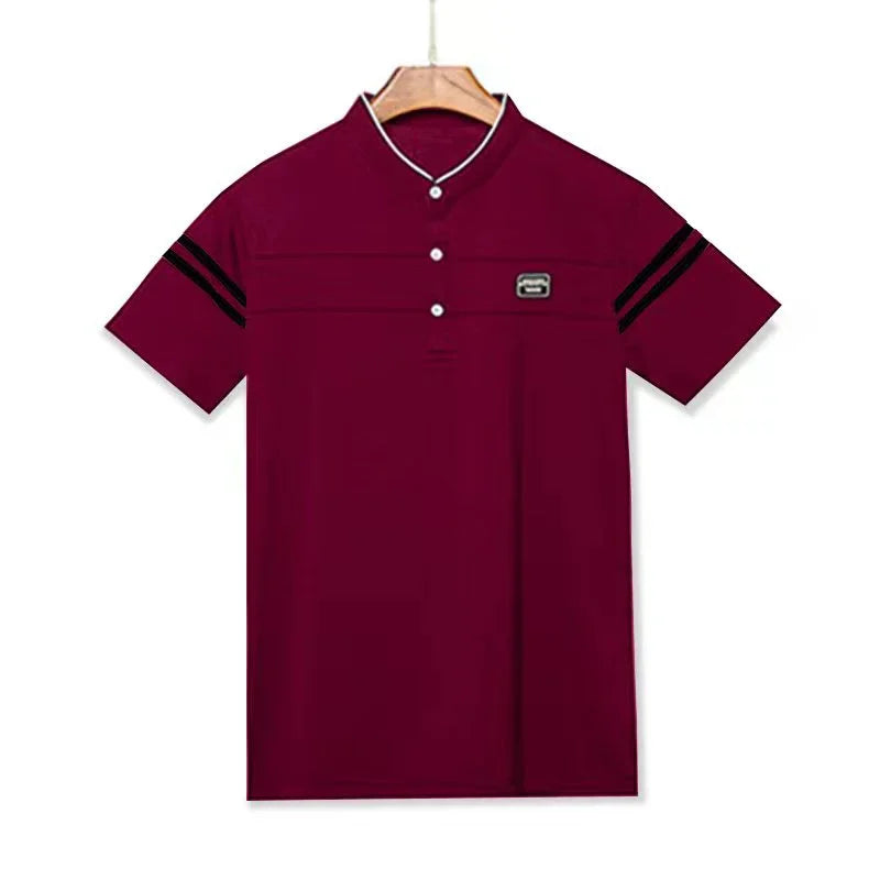 2025 Men's Casual Fashion Solid Color Short Sleeved Polo Shirt Stand Up Collar Versatile Comfortable Top