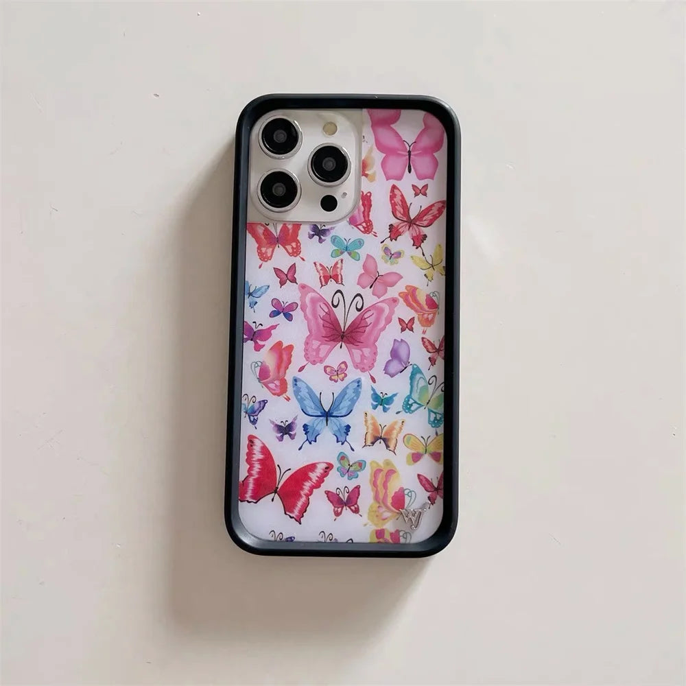 Wildflower strawberry Phone Case for iPhone 12 13 Pro 14 Pro 15 plus 16 promax Cover WF Leopard Print Cherry Cute Cartoon Cover