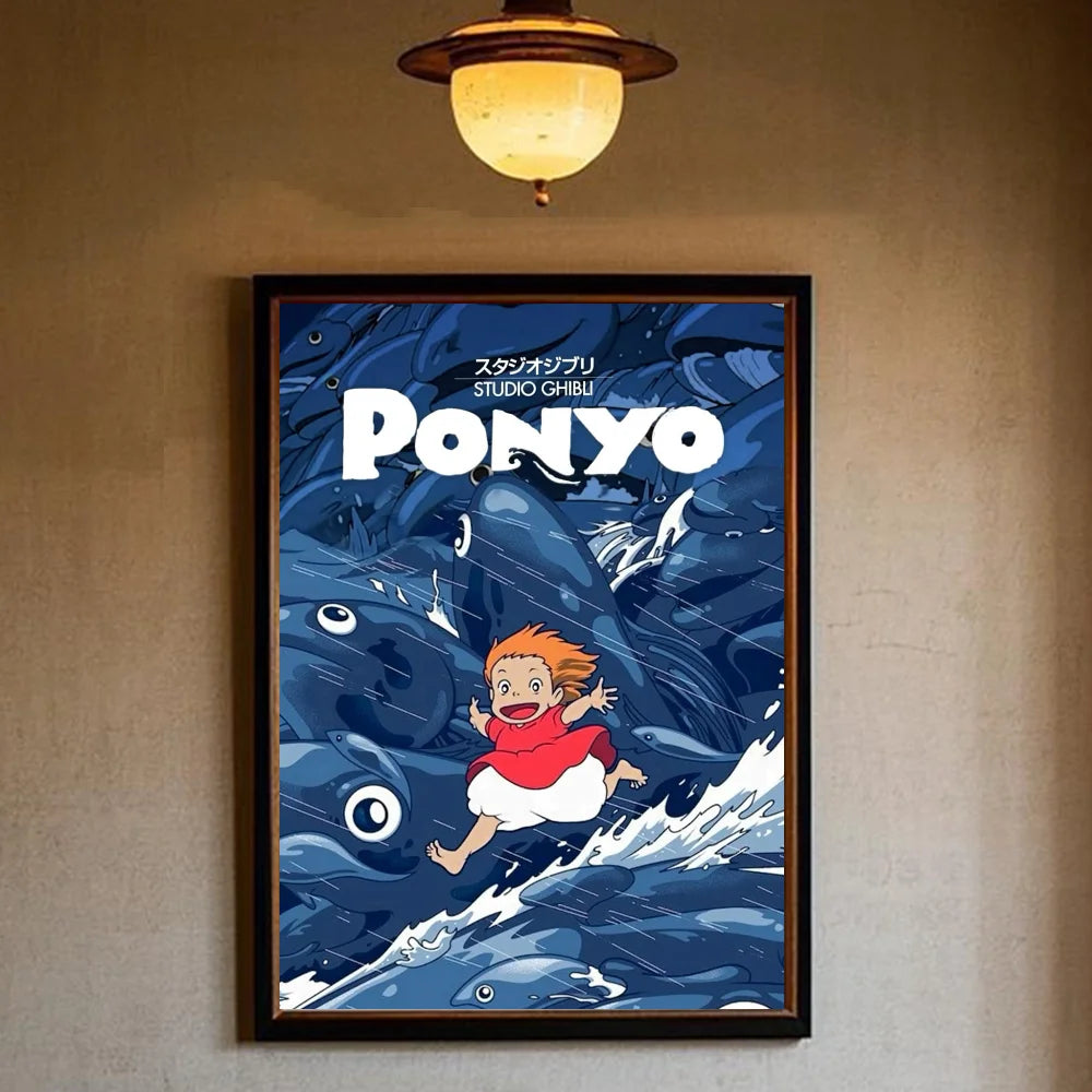 Japanese Anime P-Ponyo Figure Movie Poster HD art sticky wall waterproof home living room bedroom bar aesthetic decoration