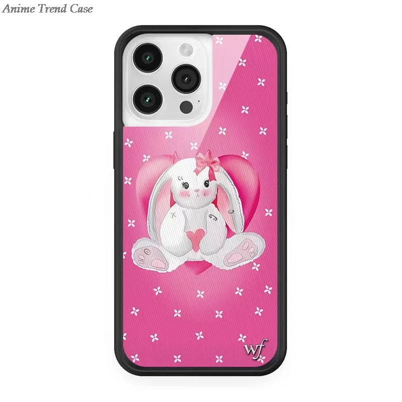 Wildflower 3D Wonderland Rabbit Phone Case for iPhone 16 15 14 13 12 Pro Max Plus 15plus Gemstone WF metal Logo Cover Funda