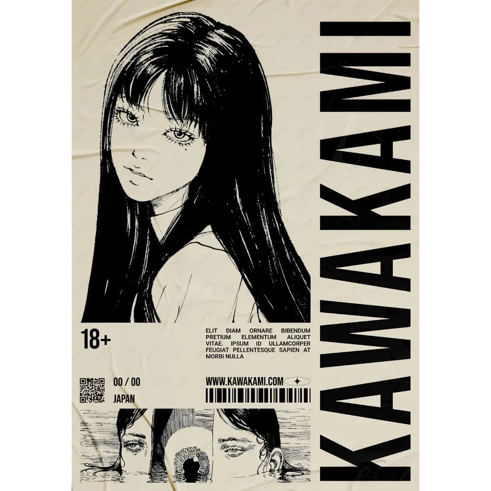 J-Junji Ito T-Tomie Retro Cool Girl Poster Sticky Wall Art Printing Waterproof Home Living Bed Room Bar Aesthetic Decor