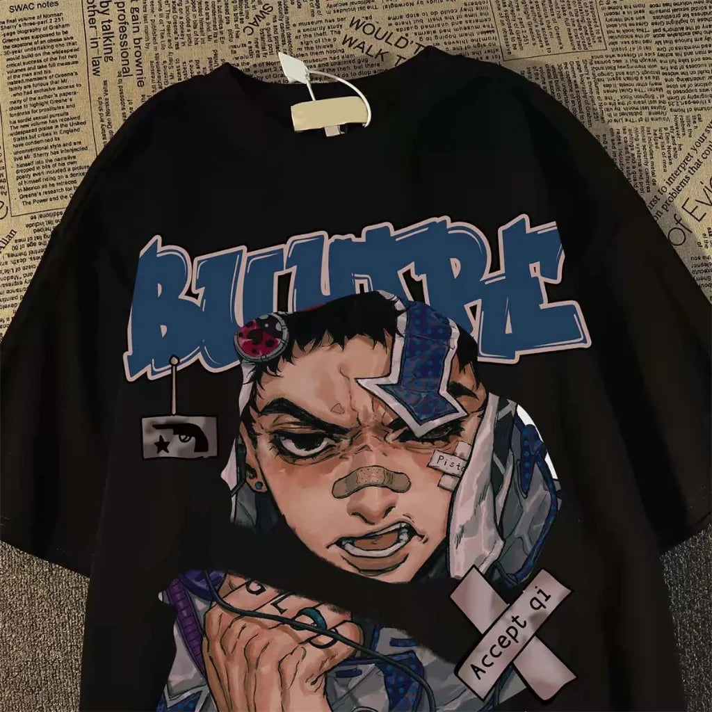 Fashion Hip Hop Smoking boy Print T-shirt Men Summer 100%Cotton Short Sleeve T-shirt Casual Y2k Top Cool Streetwear Men clothing