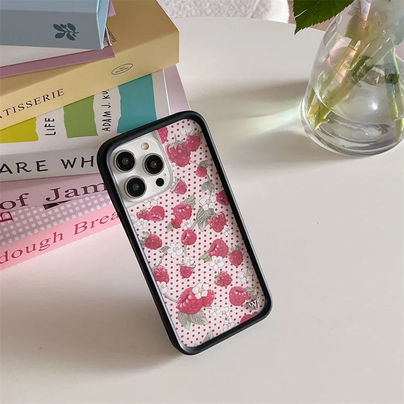 Wildflower 3D Ins Strawberry cherry Phone Case for iPhone 16 15 14 13 12 Pro Max Plus 16pro 15pro WF Cute Cartoon Cover Funda