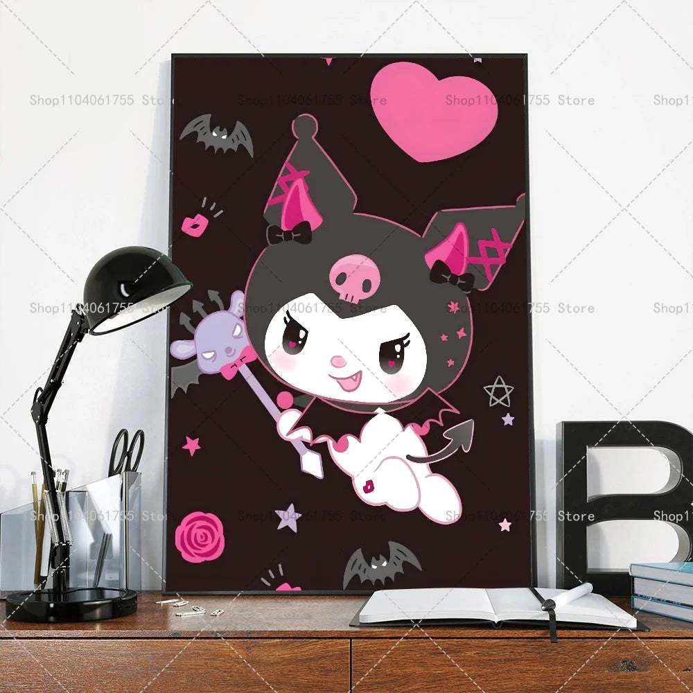 1PC Cut Cartoon K-Kuromi Poster Self-adhesive Art Waterproof Paper Sticker Coffee House Bar Room Wall Decor
