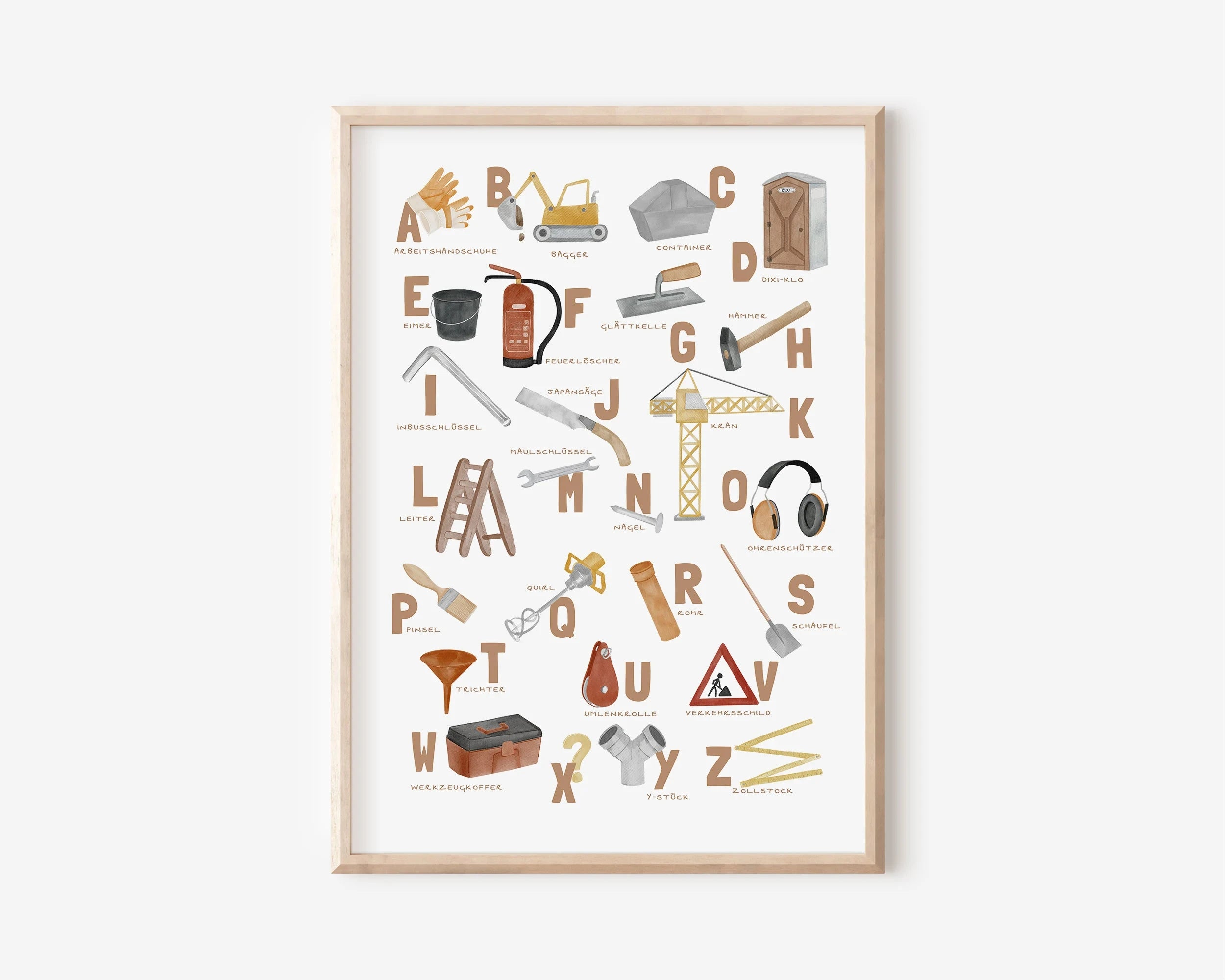Nordic Retro Alphabet Number Poster And Prints Children's Room Decor Cartoon Animal Plant Tool Wall Art Canvas Painting