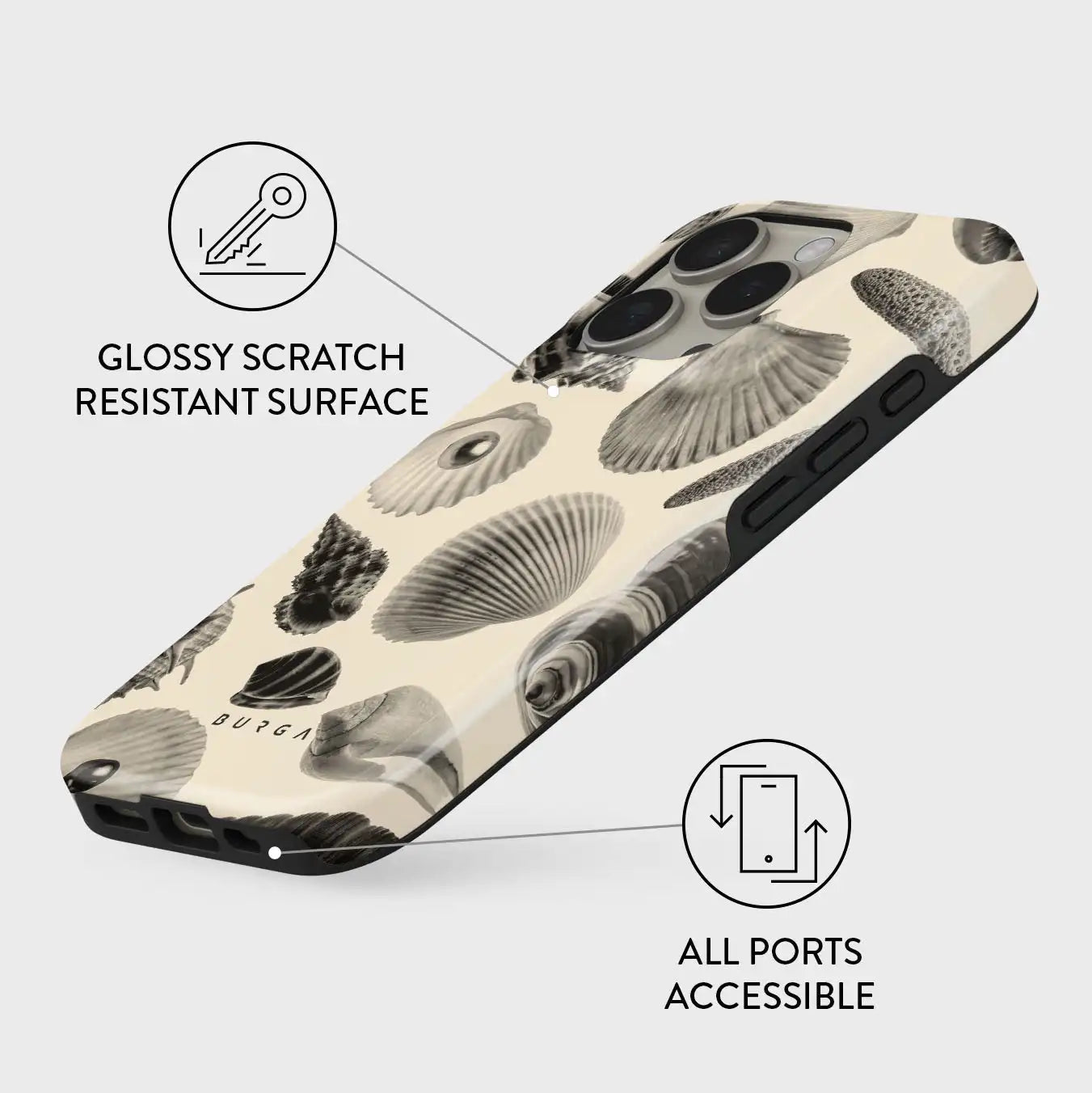 Shell Mosaic BURGA Phone Case for iPhone 16 15 14 13 12 11 X XS XR XSMAX 7 8 Pro Max Plus Luxury Double-layer Back Cover