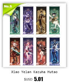 Genshin Impact Scroll Canvas Painting Raiden Shogun Ganyu Zhongli Home Decor Wall Hanging Anime Poster Wall Art Room Decoration