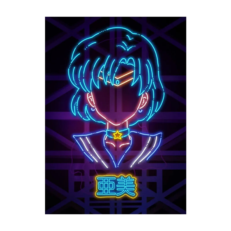 A2 A3 A4 Japanese Anime Neon Poster Sailor Moon Prints Canvas Painting Gamer Character Wall Art Pictures Girls Room Home Decor