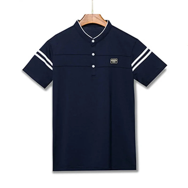 2025 Men's Casual Fashion Solid Color Short Sleeved Polo Shirt Stand Up Collar Versatile Comfortable Top