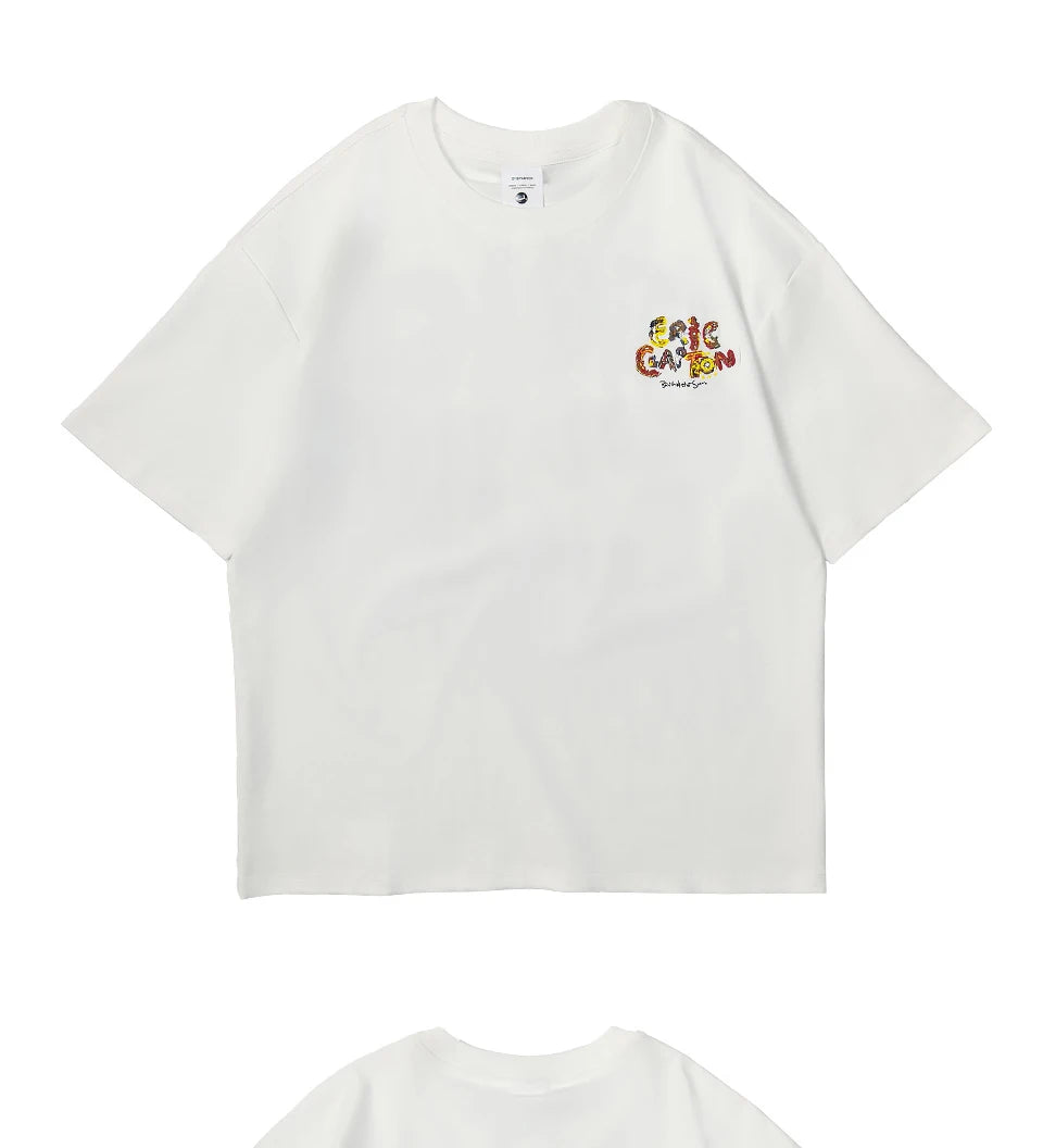 Men's Letter Embroidery Oversized T-Shirt Summer 2025 New Trendy Print Loose Short Sleeved Tee Casual Versatile Tops Clothing