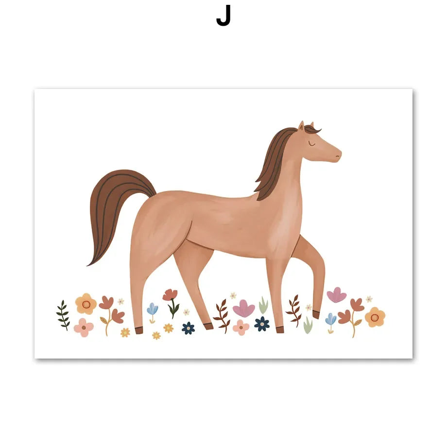 Adorable Alphabet Numbers Unicorn Horse Fruits Flowers Cartoon Wall Art Canvas Painting Prints Baby Kids Room Decor