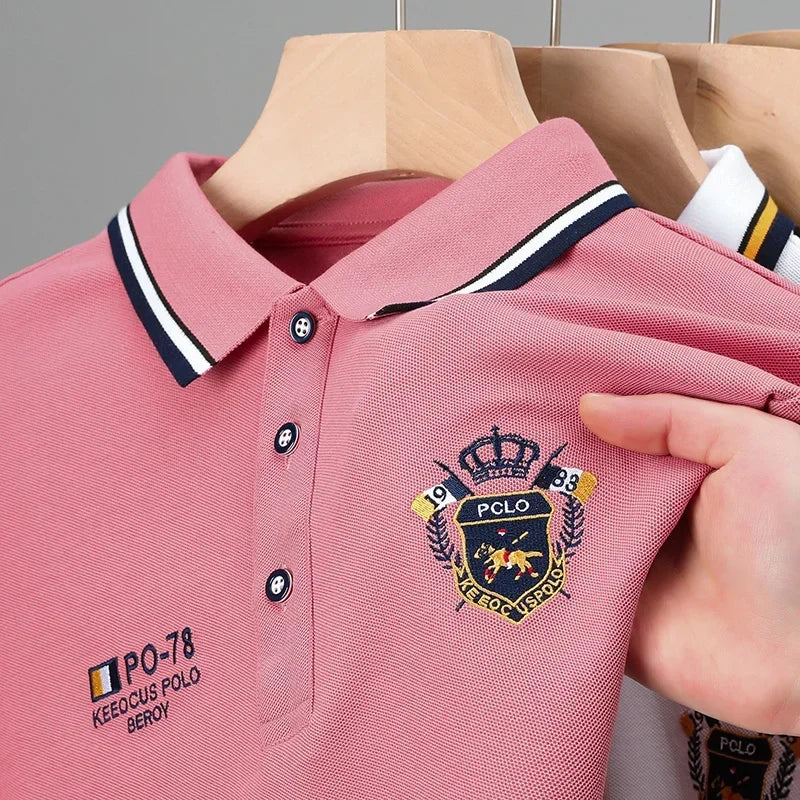 New Men's Casual Embroidery Short Sleeve Polo Shirt Fashion Solid Color Top