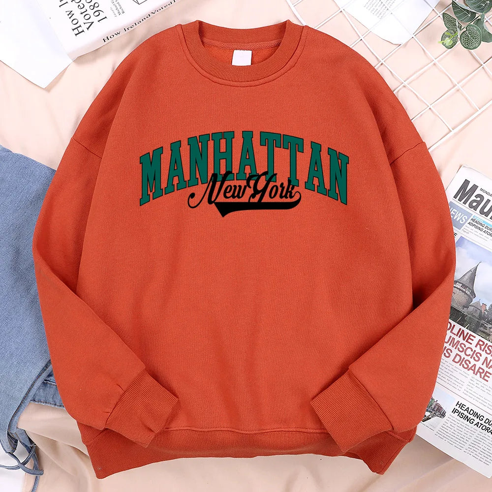 New York Manhattan Letter Sweatshirts Men Fur-liner Fleece Sweatshirt Minimalism Style Hoodie Flexible Comfort Hoodies Clothing