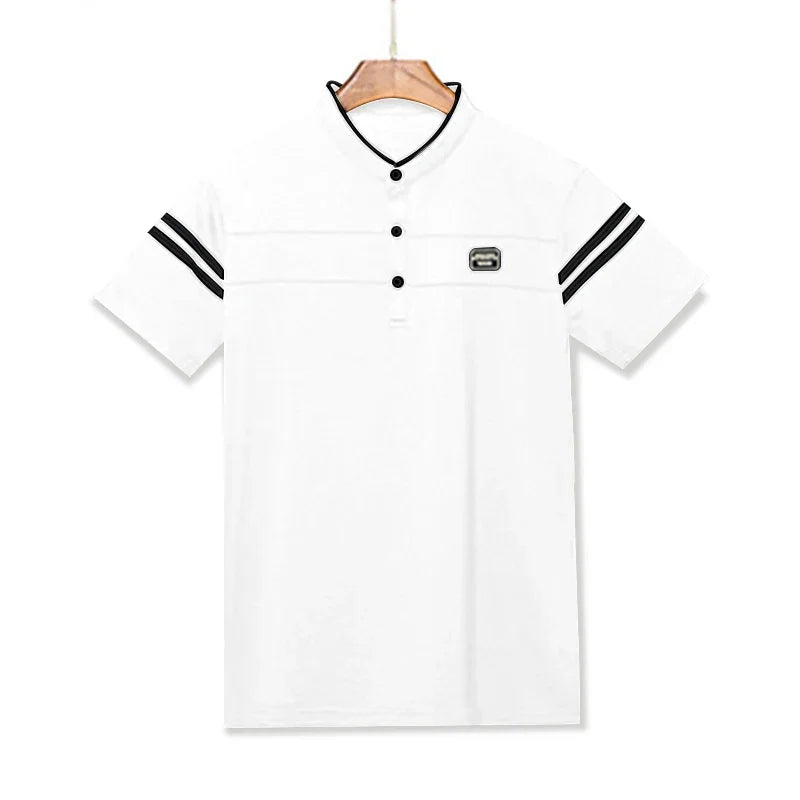 2025 Men's Casual Fashion Solid Color Short Sleeved Polo Shirt Stand Up Collar Versatile Comfortable Top
