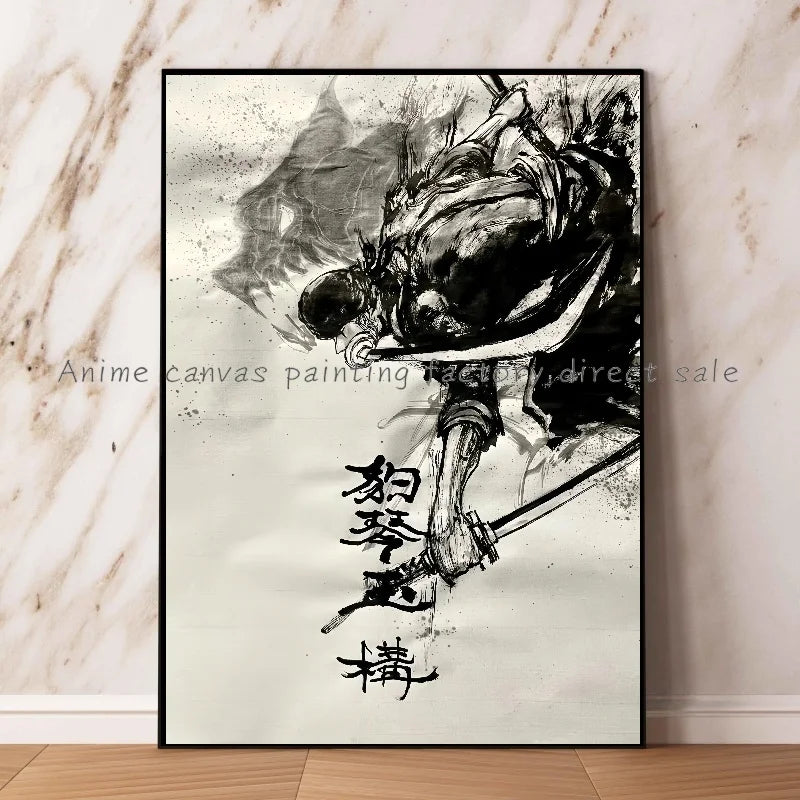 Anime One Piece Zoro Poster Ink HD Print Canvas Painting Wall Art Mural Suitable for Cafe Home Wall Decoration Picture Gift