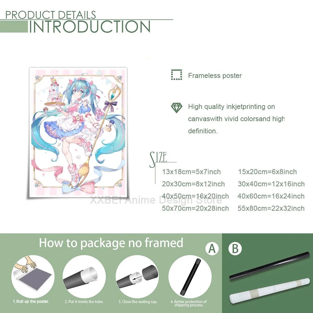 Virtual Idol H-Hatsunes M-MikU Poster Modern Art Mural Indoor Wall Sticker Bedroom Bedside Display Decorative Painting