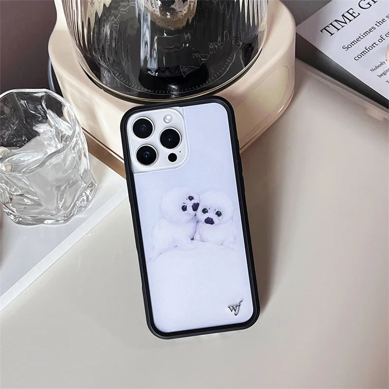 Wildflower 3D WF Metal Logo Anime Phone Case for iPhone 16 15 14 13 12 Pro Max Plus Lovely Dog Deer Camouflage Back Cover Funda