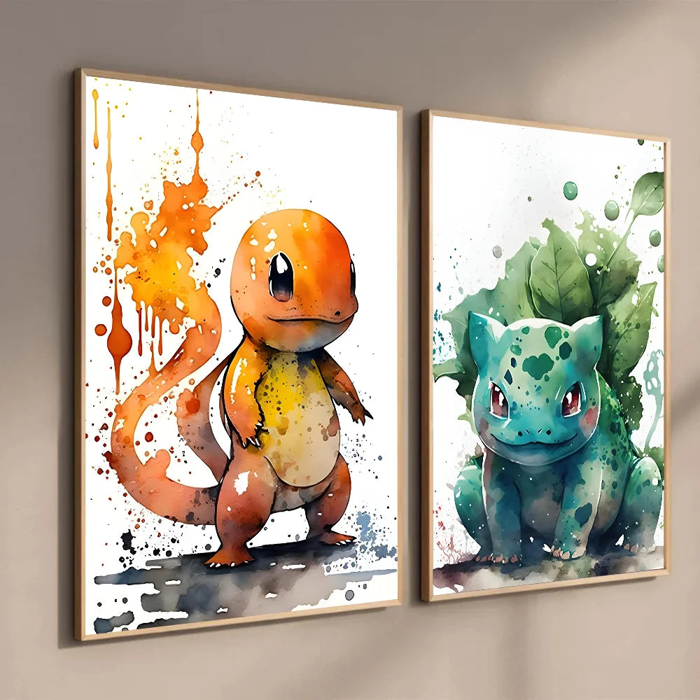 Miniso Anime P-Pokemon Poster Self-adhesive Art Waterproof Paper Sticker Coffee House Bar Room Wall Decor
