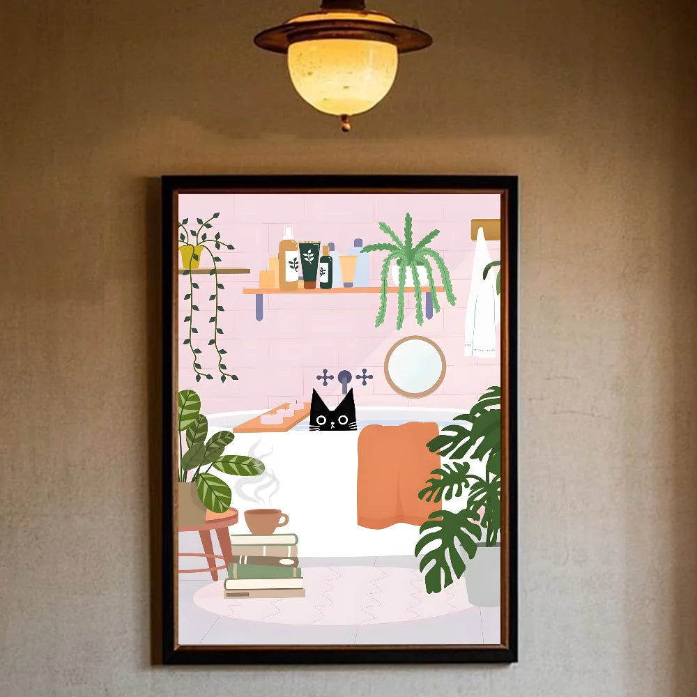 Art Green bedroom and cat Poster HD art sticky wall waterproof home living room bedroom bar aesthetic decoration
