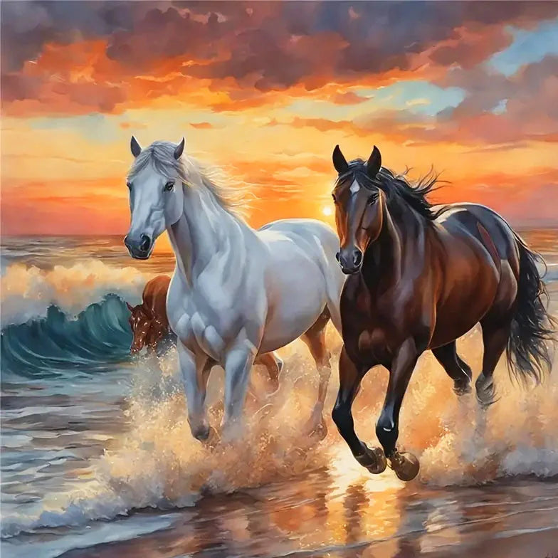 HUACAN Full Diamond Painting Animal Horse New Arrivals Diamond Mosaic Sunset Embroidery Beach Wall Decor Craft Kit