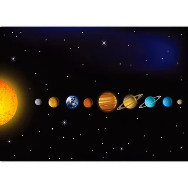 Solar System Educational Poster for Kids Cartoon Planets Canvas Wall Art for Classroom and Childrens Room Decor