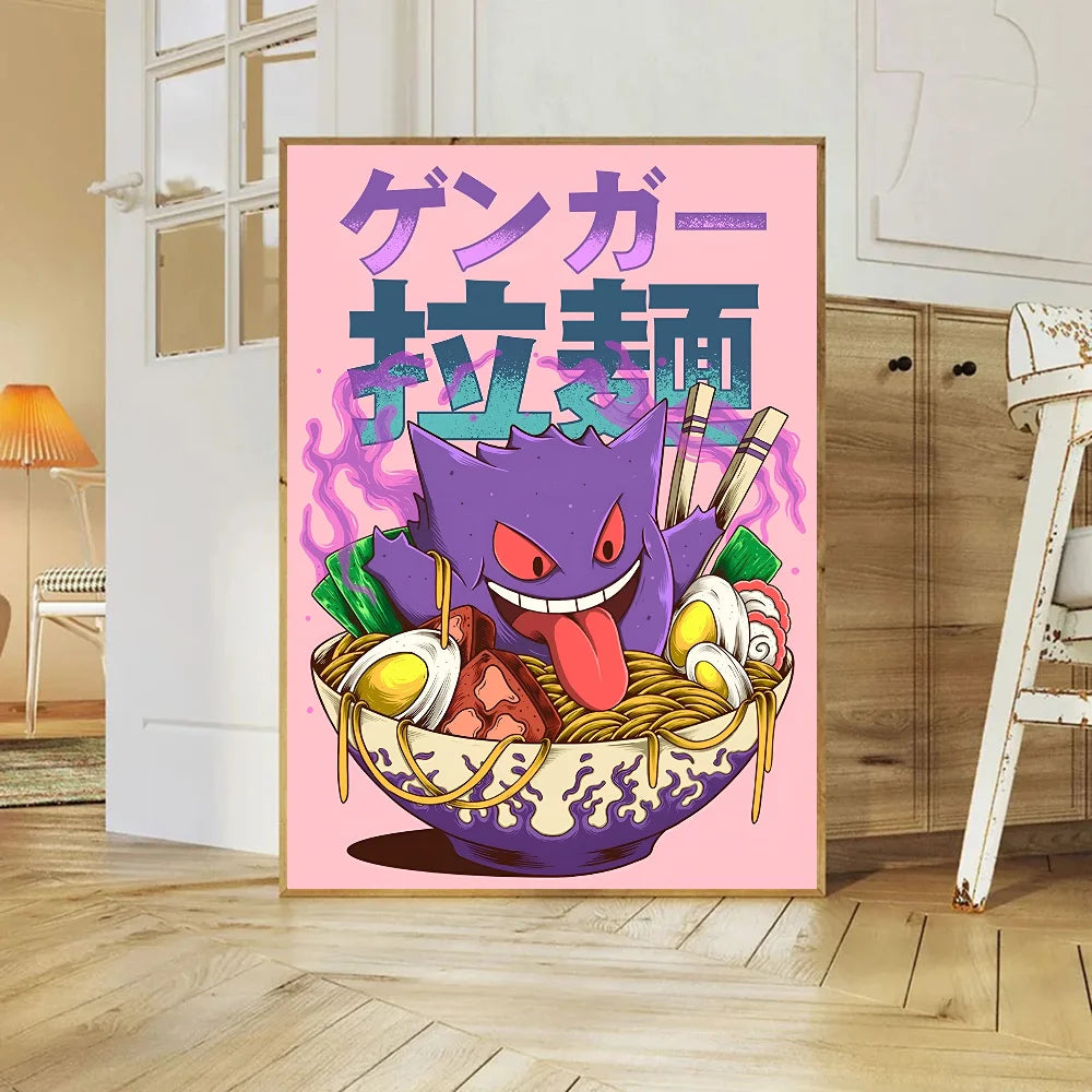Miniso Anime P-Pokemon Poster Self-adhesive Art Waterproof Paper Sticker Coffee House Bar Room Wall Decor