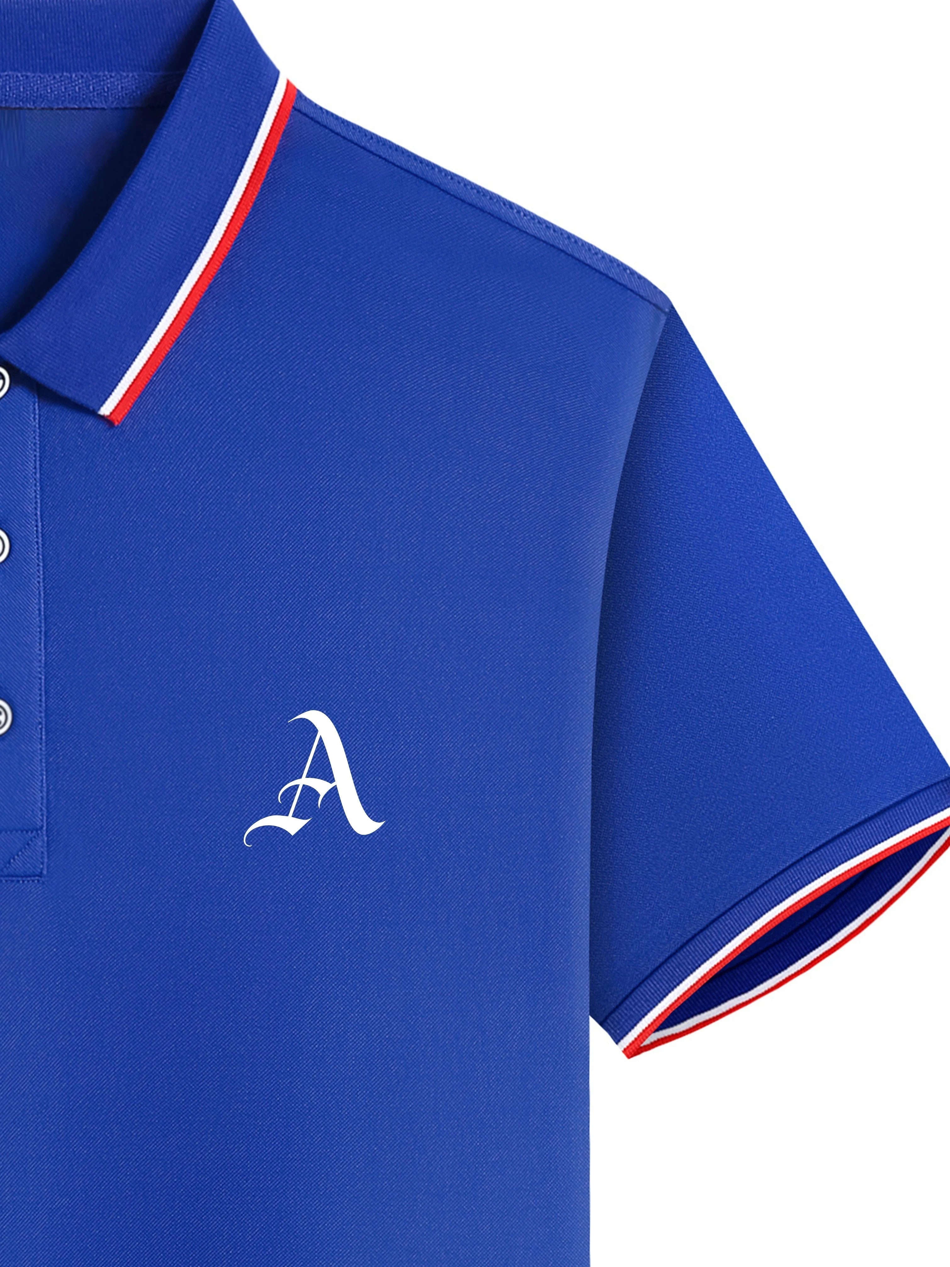Men's Summer 100% Cotton Letter A Print Loose Large Casual Polo Collar Short Sleeve POLO Shirt Top