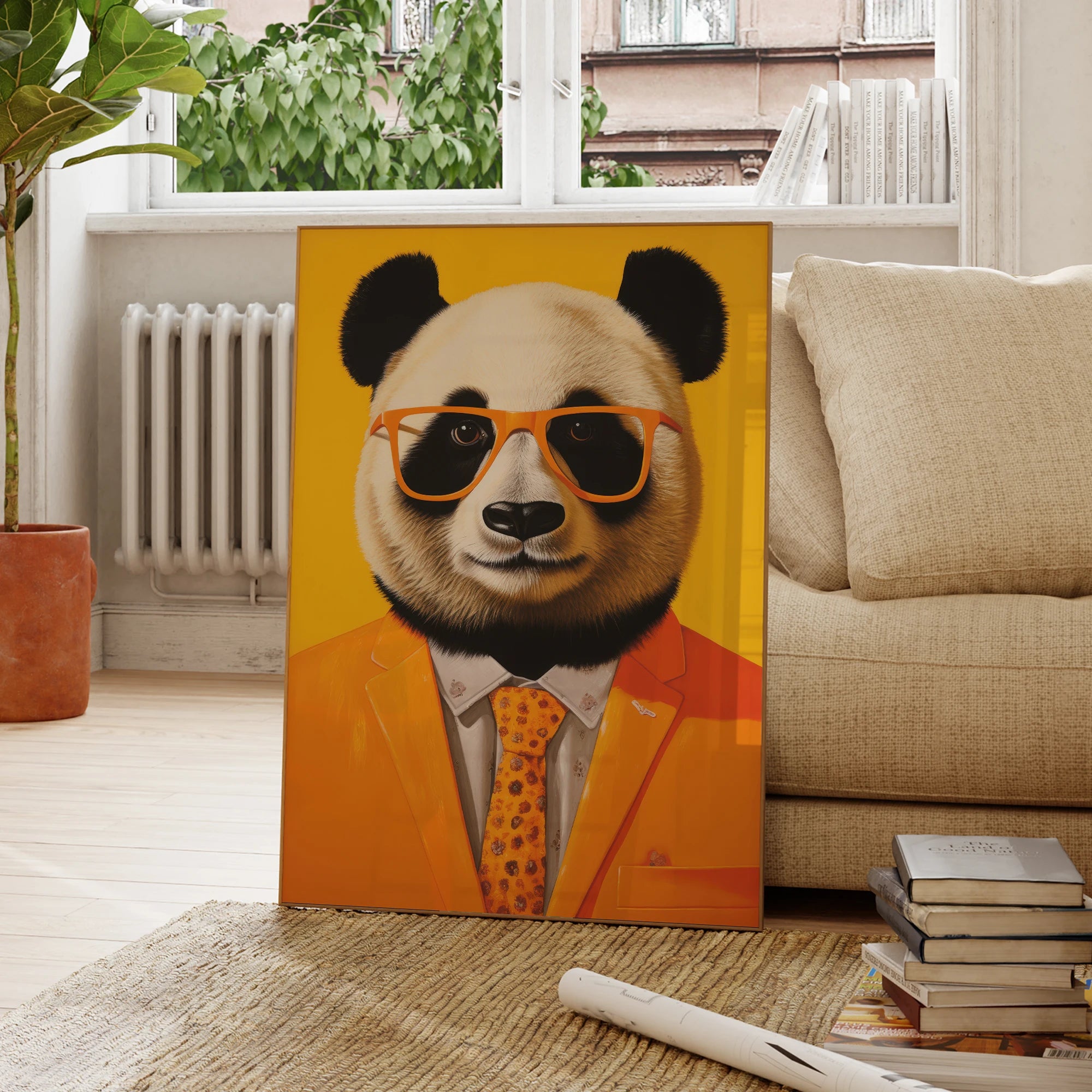 Modern Panda Wearing Yellow A Suit Fashionable Wall Gift Art Prints Canvas Painting Poster Picture For Living Room Home Decor