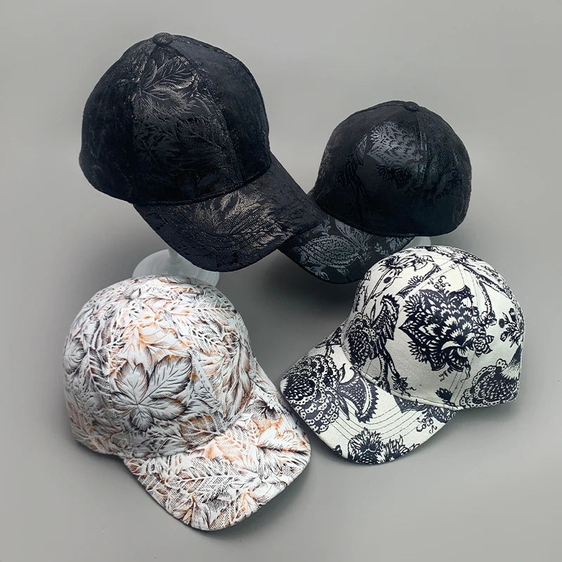 New Elegant Flower Leaf Vegan leather Streetwear Men Women Baseball Hats Cotton Kpop Funny Fashion Breathable Sport Hip Hop Caps