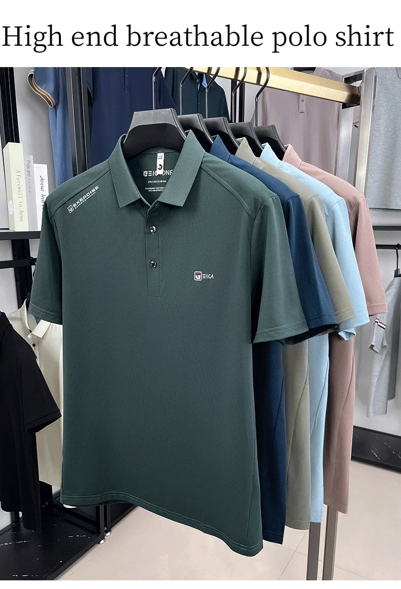Luxury fashion men's short sleeve polo shirt summer new trend brand symbol embossed silky smooth loose breathable lapel T-shirt