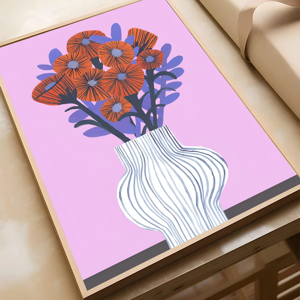 Wild Leopard Tiger Vase Flower Poster Poster Paper Print Home Living Room Bedroom Entrance Bar Cafe Art Painting Decoration