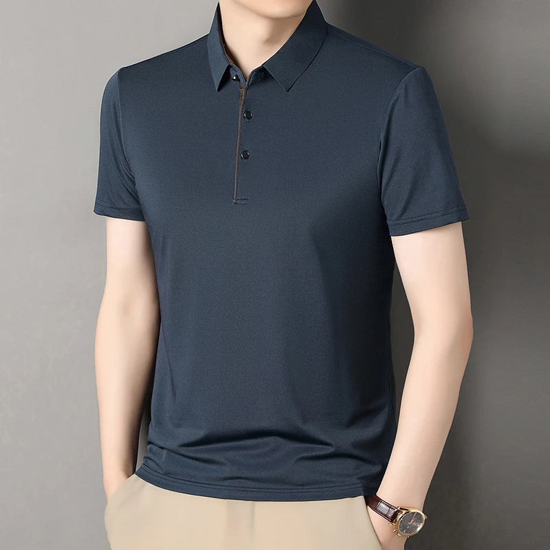 2025 Summer New High End POLO Shirt Dad's Fashion Casual Trendy Solid Color