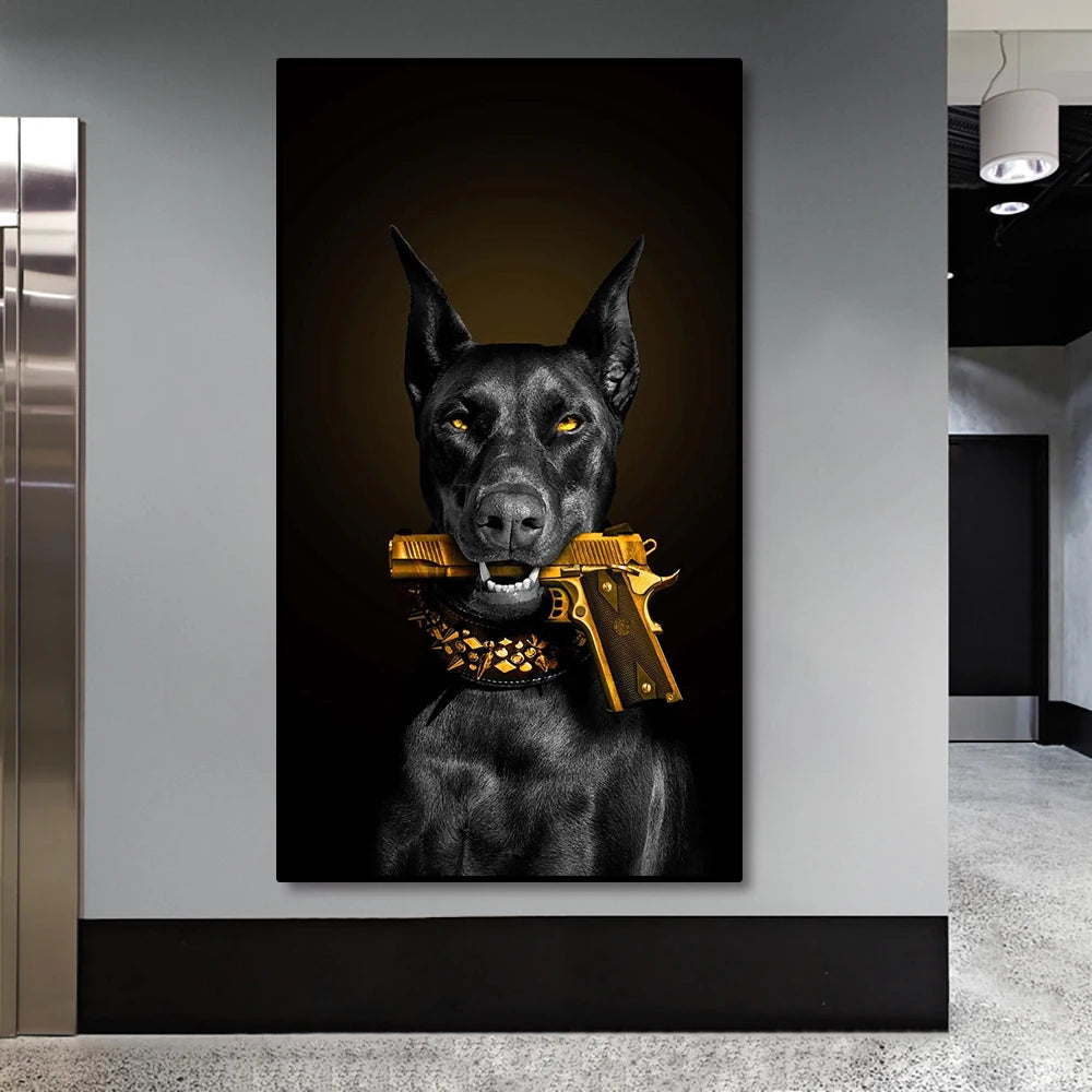Animal Black Dog Poster Doberman Mafia Dog Poster Decorative Painting Canvas Wall Art Living Room Bedroom Decorative Mural