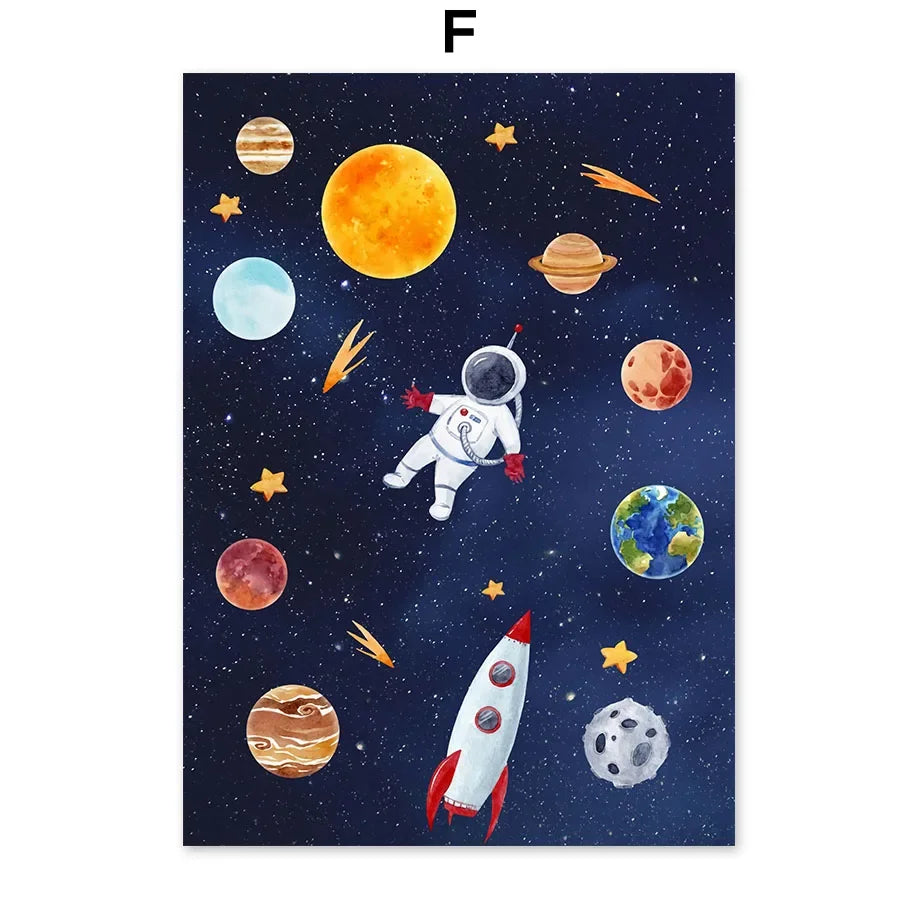 Custom Name Kids Room Decorative Wall Art Prints Space Astronaut Interior Poster Baby Canvas Decoration Wall Pictures Home Decor