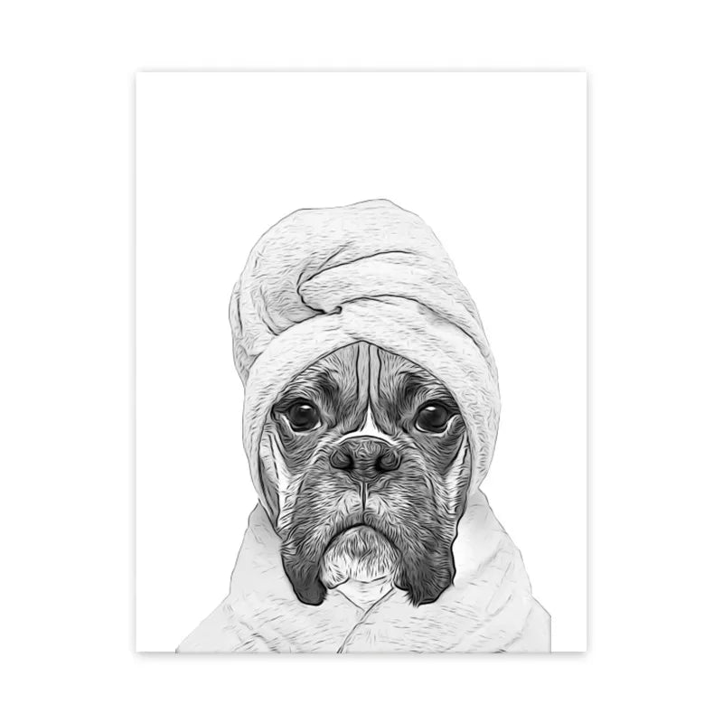 Funny Canvas Poster Cat Giraffe Dog Elephant Toilet Paper Bathtub Funny Bathroom Poster Wall Art Shower Room Home Decoration