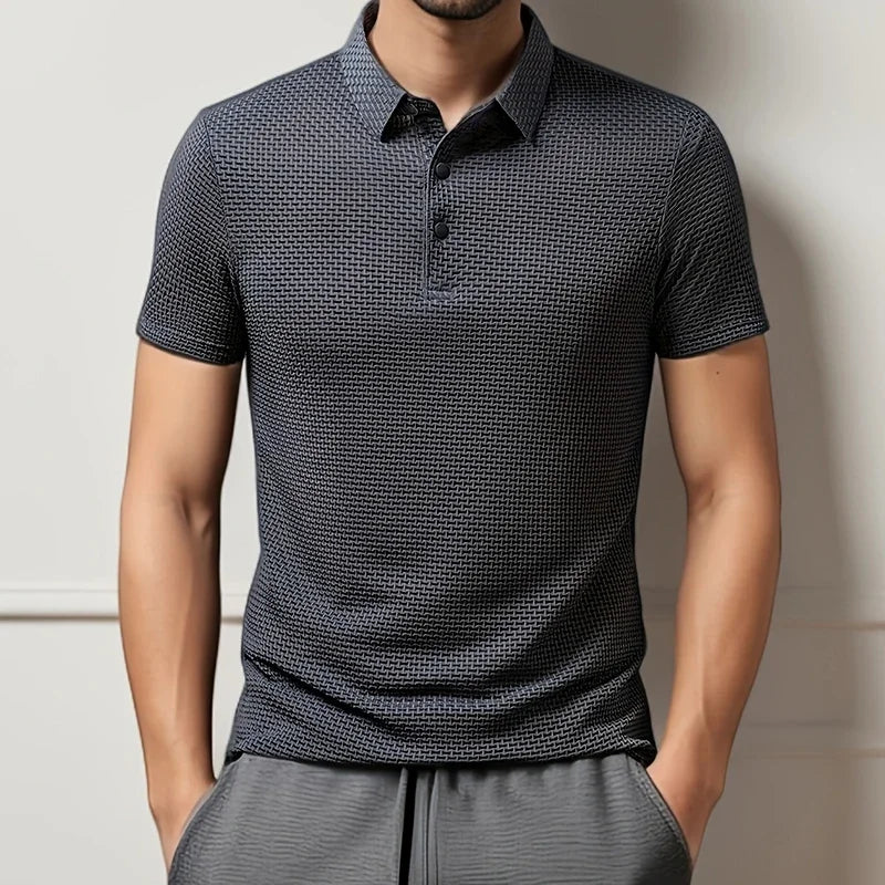 2025 Men's Business Casual Short Sleeved Bone Flower Solid Color POLO Shirt Fashion Breathable Comfortable Summer Versatile Top
