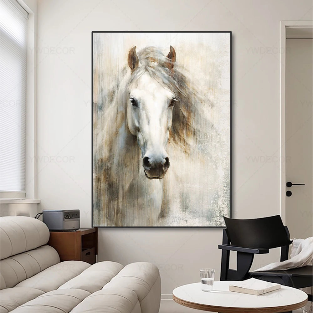 Abstarct White Horse Posters Canvas Prints Animal Painting Wall Art Picture for Living Room Modern Home Decoration NO FRAME