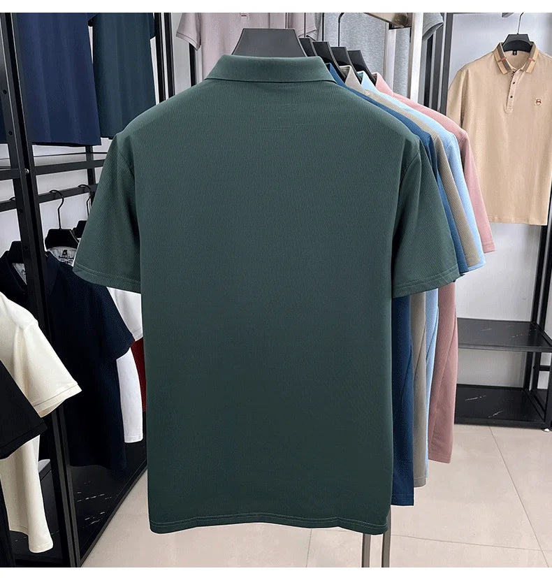 Luxury fashion men's short sleeve polo shirt summer new trend brand symbol embossed silky smooth loose breathable lapel T-shirt