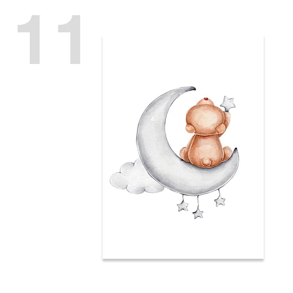Watercolor Cute Teddy Bear and Rabbit Nursery Wall Art Posters and Prints Canvas Paintings Mural Pictures for Baby and Kids Room