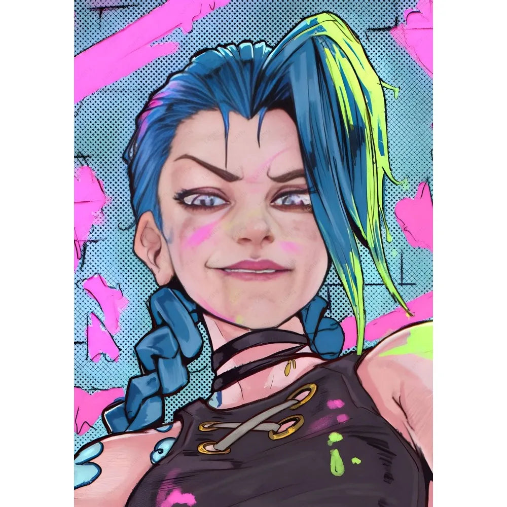 Cartoon Anime Game Arcane J-Jinx Main Art Poster Sticky Wall Art Printing Waterproof Home Living Bed Room Bar Aesthetic Decor