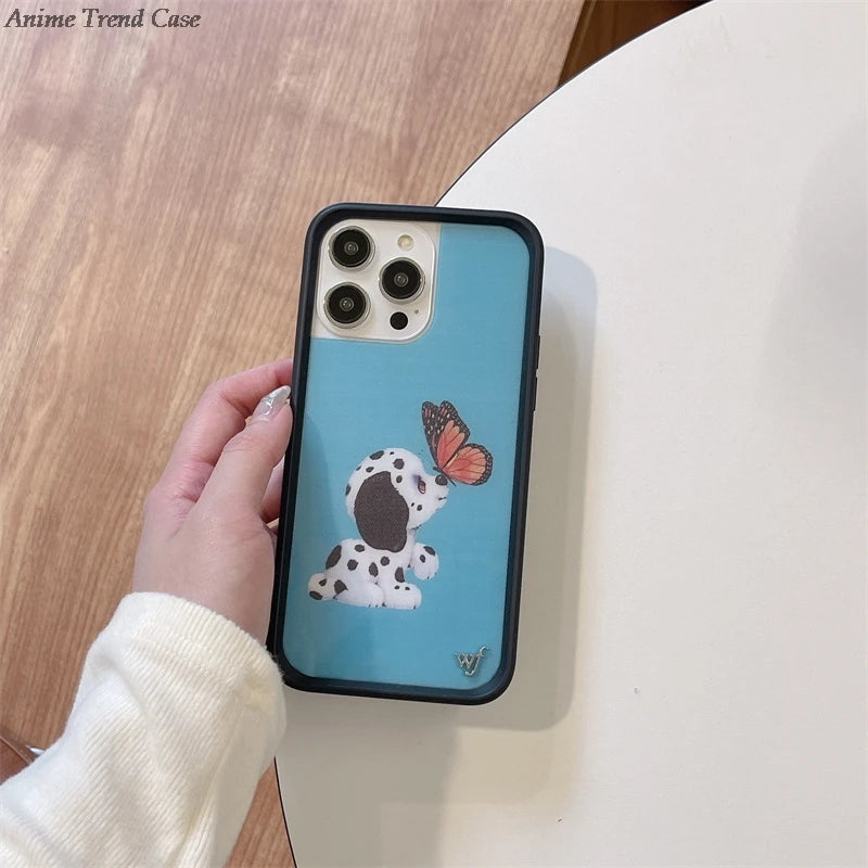 Wildflower 3D WF Metal Logo Phone Case for iPhone 16 15 14 13 12 Pro Max Plus 14pro 16pro Animal Butterfly Horse Fox Cover Funda